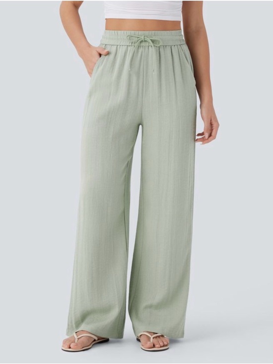HALARA Pants - Halara Relaxed Wide-Leg Drawstring Pants in Pale Aqua